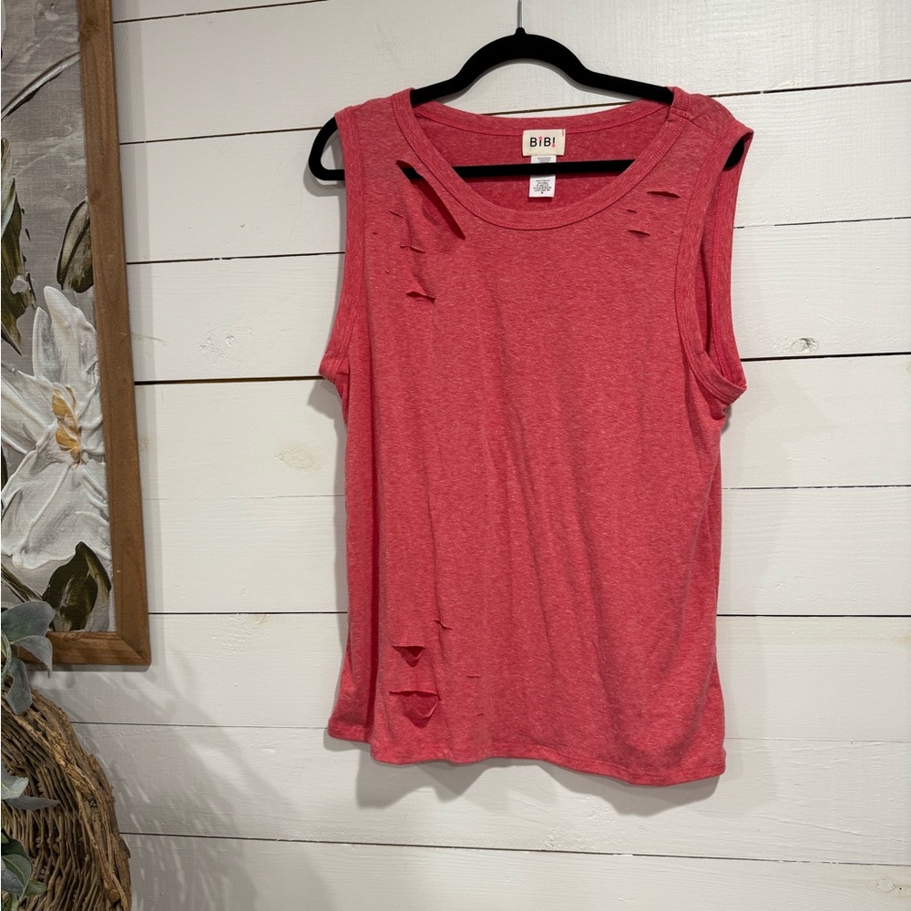 New BiBi Women's Red Distressed Muscle Tee